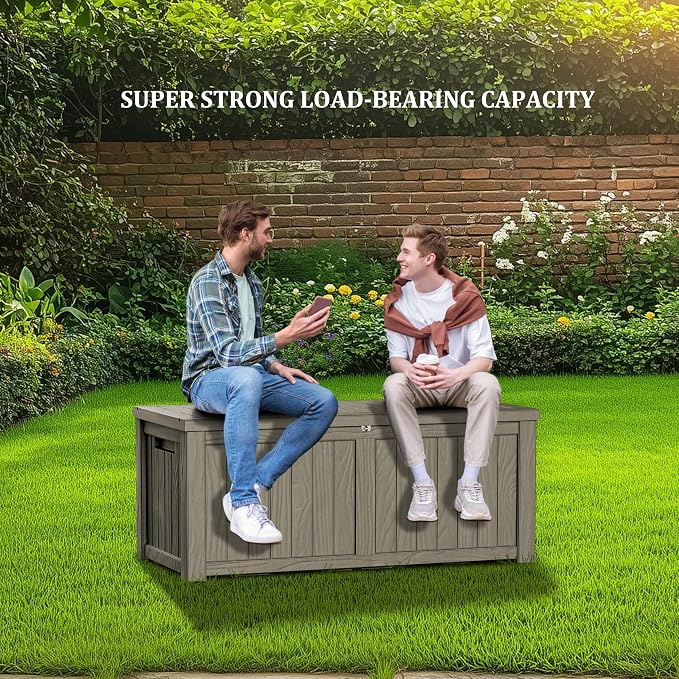 TARKARI 150 Gallon Outdoor Storage Box Waterproof, Resin Deck Boxes with Lockable Lid & UV-Resistant for Patio, Pool, Garden Furniture Cushions & Accessories, Coffee