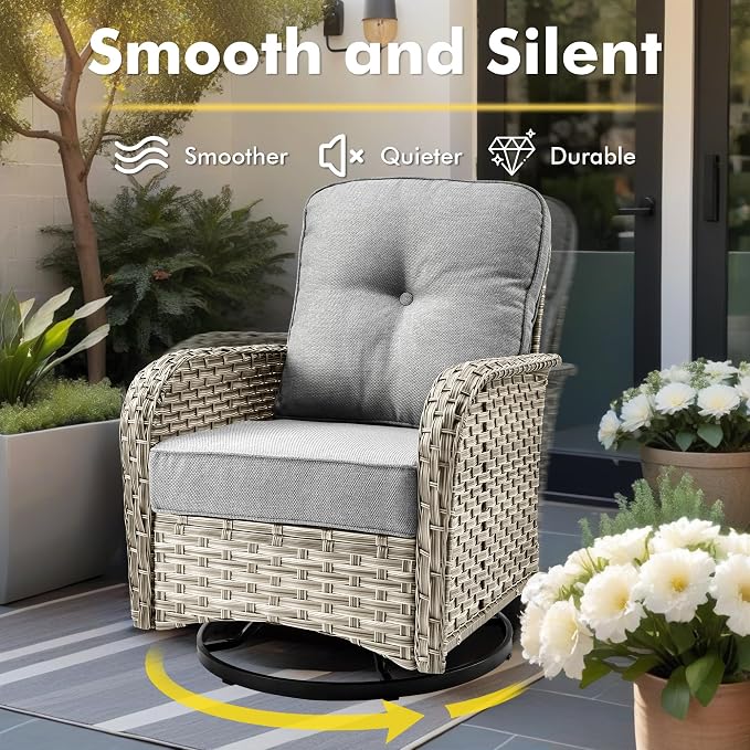 CAODOC 9-Piece Outdoor Sectional Sofa Set w/ 42" Fire Pit – L-Shaped Wicker Patio Furniture, Deep Seating & Swivel Rockers,Dark Gray