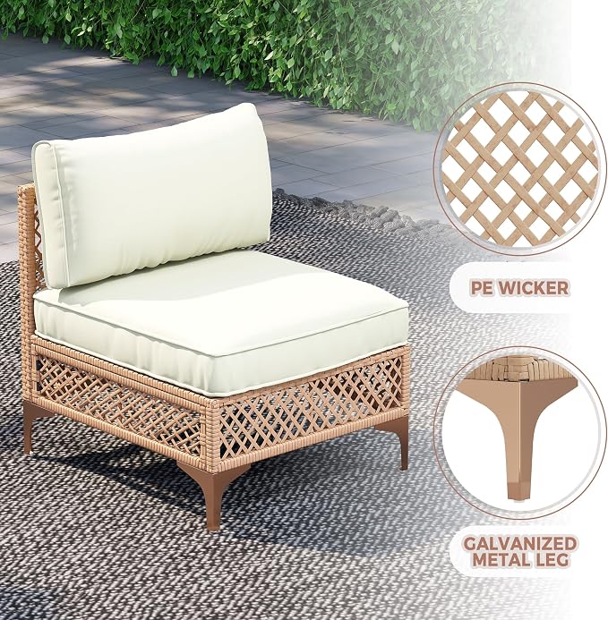 7-Piece Generous Patio Furniture Set, Wicker Outdoor Sectional Set with Large Tempered Glass Coffee Table, Boho Patio Conversation Couch Set with Thickened and Enlarged Cushion and Throw Cushion