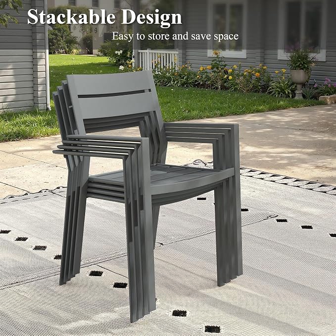 Patio Dining Set for 8, 53" Outdoor Dining Table and Chairs Set with Stackable Patio Chairs Outdoor Furniture for Garden Deck Backyard, Grey Table and Grey Chairs