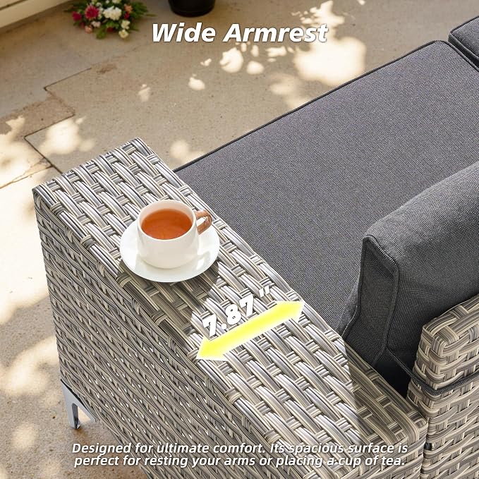 CAODOC 8-Piece Patio Furniture Set with L-Shape Sofa Chaise, Outdoor Sectional Couch Solar Table, Modern Modular Wicker Rattan Conversation Set