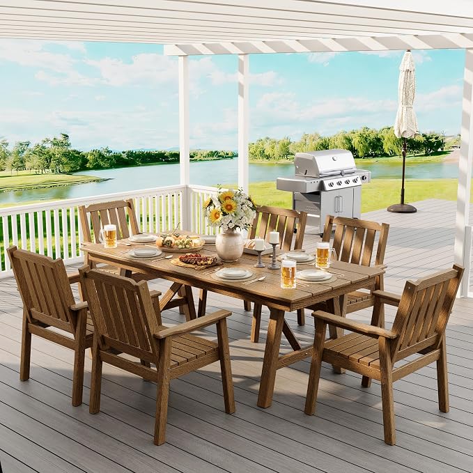 GarveeLife Outdoor Dining Chairs Set of 4, HDPE Patio Chairs 650LBS Capacity All-Weather Yard Armchair with Slatted Seat, 23.9" Wide Heavy Duty Modern Backyard Furniture for Garden, Poolside, Deck