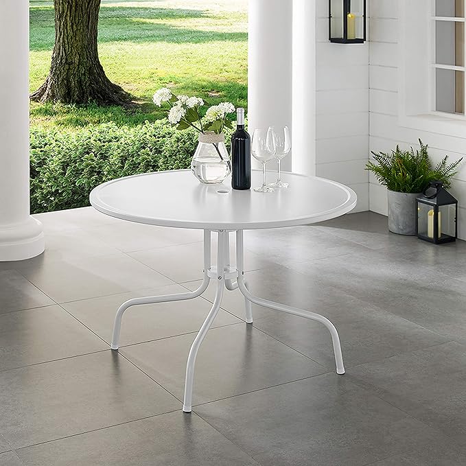 Crosley Furniture Griffith 5-Piece Outdoor Dining Set for 4, Retro Metal Round Patio Table and Chairs, White and Key Lime