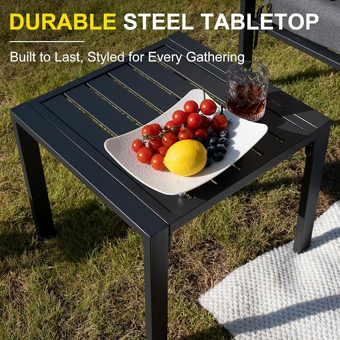 Metal Patio Furniture Set w/Fire Pit Table, 6-Piece Modern Outdoor Conversation Set with 6-Inch Thick Cushions, Outdoor Furniture Set for Garden, Backyard, Balcony, Poolside (Dark Grey)