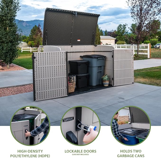 LIFETIME Large Horizontal Outdoor Deck Storage Box, Lockable Spring-Hinge Lid, 561 Gallon Capacity