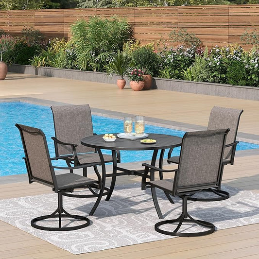 PHI VILLA 5 pcs Patio Dining Set,Outdoor Swivel Dining Chairs 4 and Round Metal Dining Table,Quick-Dry Textilene Fabric and Sturdy Metal Frame,Outdoor Table and Chairs for Yard