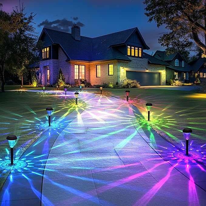 TISEJOY Solar Pathway Lights Outdoor Waterproof 16 Pack Color Changing Garden Light for Yard Patio Driveway Walkway Lawn Landscape Lighting for Outdoor Decor