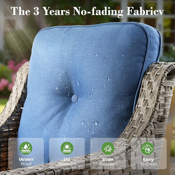 ovios 6 Piece Outdoor Patio Furniture with 3 Seat Sofa,Rattan Wicker Coversation Set with High Back,Sectional Single Sofa with Ottoman for Outside Porch Balcony Backyard Pool, Blue