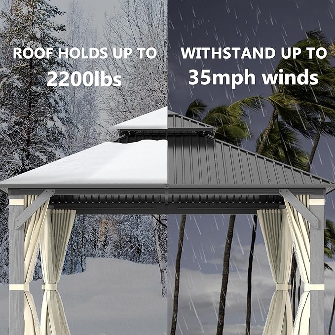 COVERONICS 12'x12' Outdoor Wood Gazebo - Hardtop Wooden Gazebo with Galvanized Steel Roof, Heavy-Duty Pavilion with Netting & Curtains for Garden, Poolside, Deck, Backyard