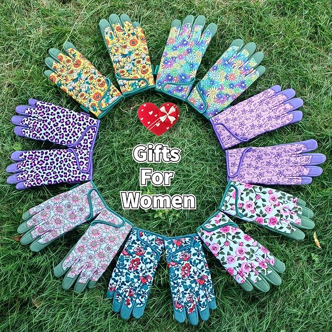Cute Pattern Gardening Gloves,Thornproof Garden Glove,Gardener Gift | Gardening Gifts for Women,Touchscreen,Tender Thornproof,Cute Pattern,Protection Palm,Machine Washable,Adjustable Cuff