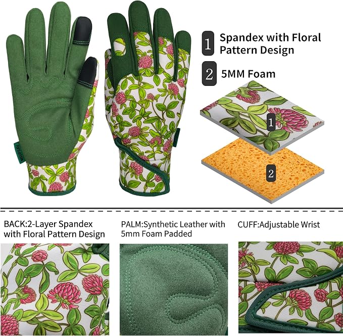 Cute Pattern Gardening Gloves,Thornproof Garden Glove,Gardener Gift | Gardening Gifts for Women,Touchscreen,Tender Thornproof,Cute Pattern,Protection Palm,Machine Washable,Adjustable Cuff