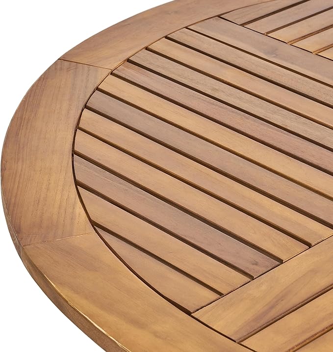 Christopher Knight Home Verle Wooden Patio Dining Set for 4, Acacia Wood Outdoor Dining Table Set for 4, 5 Piece Outdoor Dining Set with Round Table and Armchair with Seat Cushion, Teak+Beige