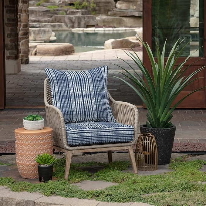Arden Outdoor Deep Seat Cushion Set, 24x24, Blue Shibori Stripe