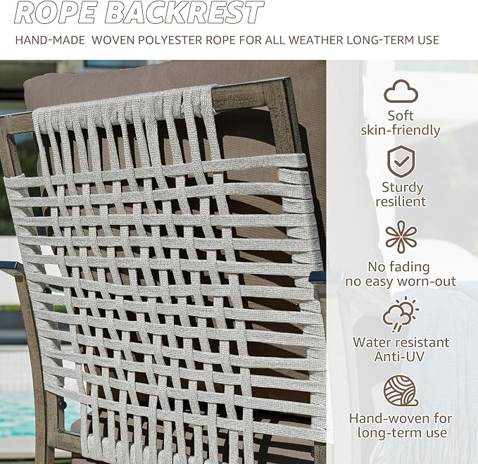 NATURAL EXPRESSIONS Patio Furniture Set,4 Piece Outdoor Conversation Metal Swivel Rocking Chairs Set with Hand-Woven Rope High Back,Sturdy Hand Brushed Wood Grain Finish Frame,6" Cushions for Yard
