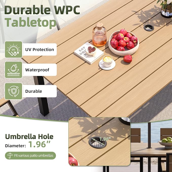 Outdoor Table and Chairs for 6 Aluminum Patio Dining Set with Umbrella Hole | All Weather,HDPS Material,Oversized,7 Piece,for Backyard,Rot-Fade-Crack Proof,Maintenance-Free,Sturdy,Heavy-Duty,Yellow