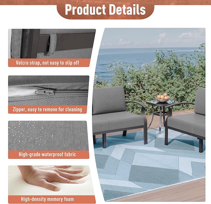 Kurapika Aluminum Patio Furniture Set 5-Seat Modern Metal Outdoor Conversation Sets w/45in Propane Fire Pit Table, Swivel Rocking Chairs Patio Sectional Sofa w/5.1 Inch Cushion, Grey