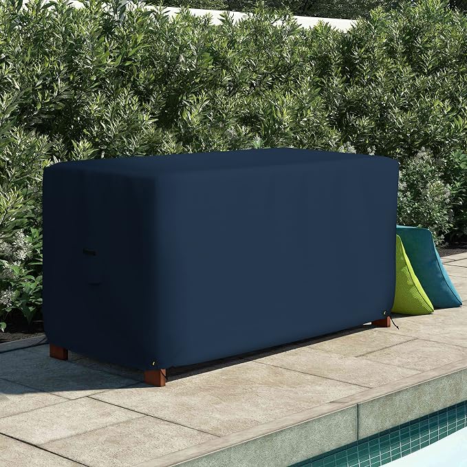 Covers & All Patio Deck Box Cover - Heavy Duty 12 Oz Waterproof Outdoor Yard Cushion Storage Box Protection 100% Weather Resistant with Air Pockets and Drawstring. (44”W X 28”D x 24”H, Blue)