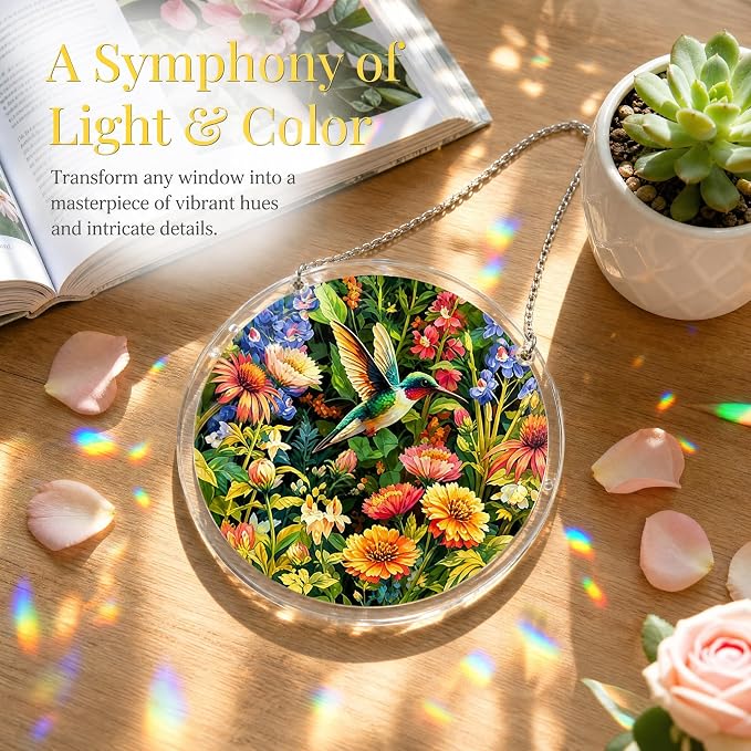 Acrylic Jigsaw Puzzle Suncatcher 7.8'',Stained Glass Suncatcher Home Decor | Hummingbird Acrylic Puzzle Suncatcher,DIY Sun Catcher Puzzle Kit,Window Hanging Ornament Art,Home Garden Decor Gift for Mom