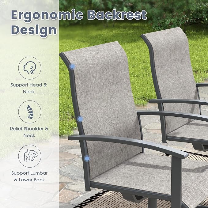 VICLLAX 7 Pieces Patio Outdoor Dining Set, 6 Swivel Textilene Chairs and 53" Round Metal Table with Umbrella Hole for Porch, Deck, Garden, Dark Gery/Grey