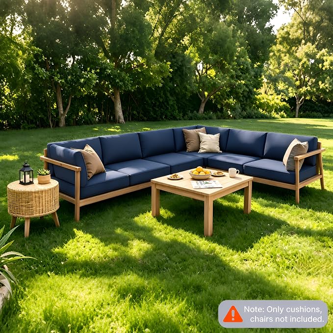 SUNCOZE 14-Piece Outdoor Cushions for Patio Furniture, 25.6"x25.6" Couch Cushion Replacement Designed for 6-Seat Sectional Sofa Sets, Anti-Slip Patio Cushions for Garden, Backyard, Porch (Blue) | 25.6"x25.6" Couch Cushion Designed for 6-Seat Sectional ...