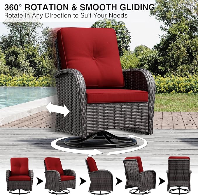 Joyside Wicker Patio Furniture Set, 7 Piece Outdoor Furniture Set with Thickened Cushions, High Back, Deep Seating, Wide Armrest, Outdoor Swivel Rocker Chairs for Porch, Deck
