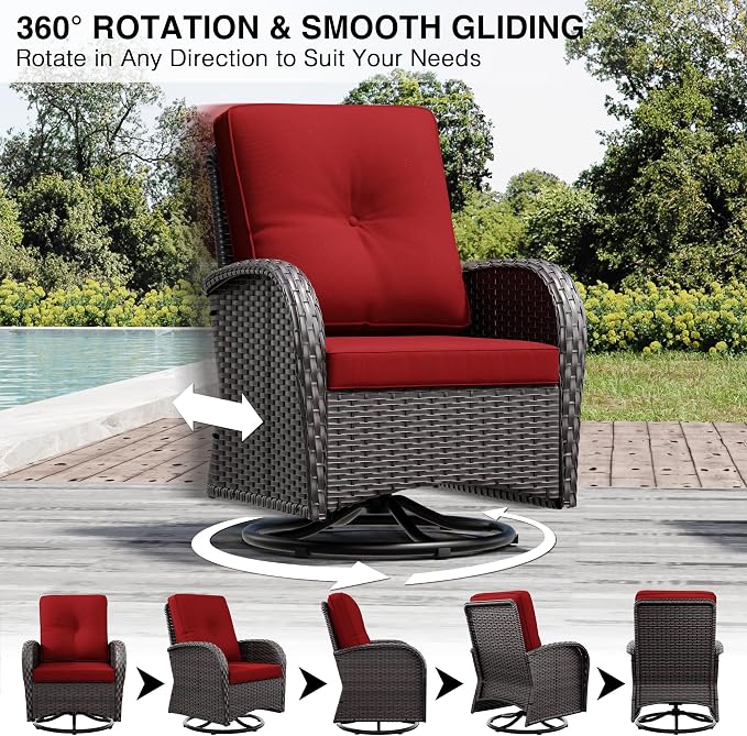 Joyside Wicker Patio Furniture Set, 8 Piece Outdoor Furniture Set with Thickened Cushions, High Back, Deep Seating, Wide Armrest, Outdoor Swivel Rocker Chairs for Porch, Deck