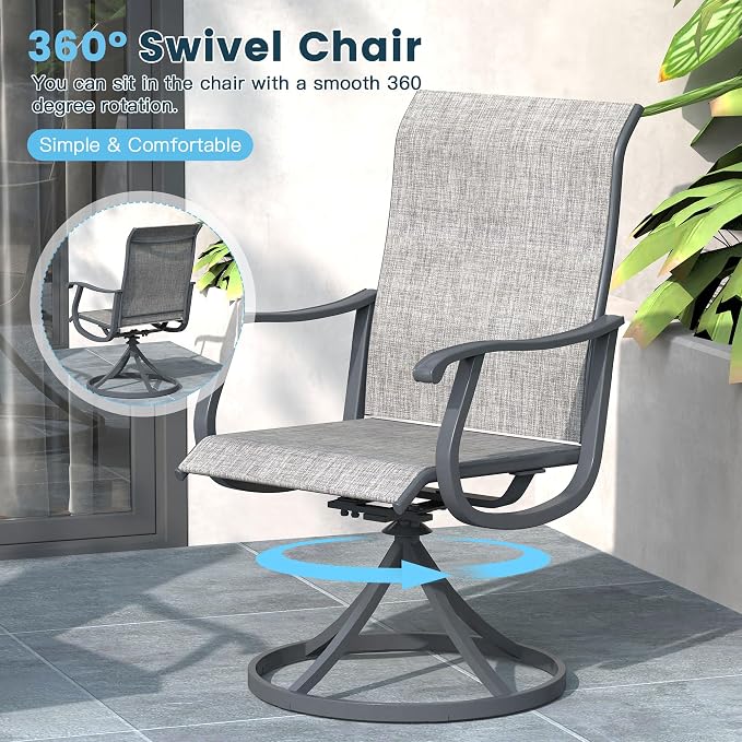9 Pieces Patio Furniture Dining Set, 8 Textilene Swivel Dining Chairs, 60" Outdoor Round Metal Table with 1.57" Umbrella Hole, Outdoor Dining Set for Porch, Lawn, Garden, Dark Grey/Grey