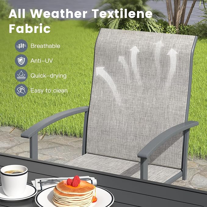 VICLLAX 9 Pieces Patio Outdoor Dining Set, 8 Swivel Textilene Chairs and 60" Round Metal Table with Umbrella Hole for Porch, Deck, Garden, Dark Gery/Grey