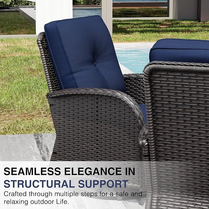 Joyside Outdoor Swivel Rocker Chairs, 3 Piece Wicker Patio Set with Thickened Cushions, High Back, Deep Seating, Wide Armrest, Outdoor Swivel Chairs for Porch, Deck