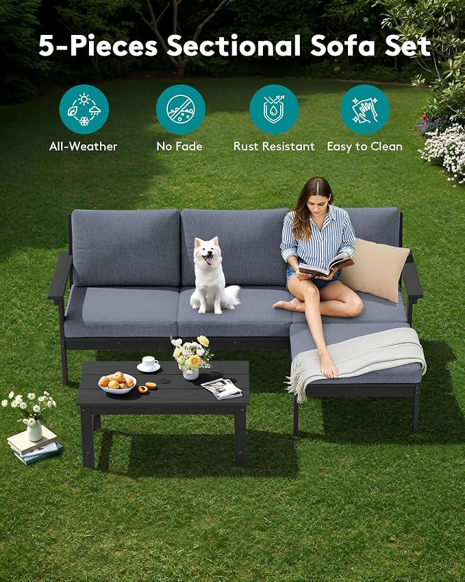 SERWALL HDPE Outdoor Sectional with Ottoman & Coffee Table