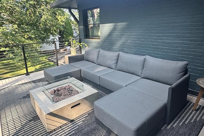 PURPLE LEAF Patio Furniture Set 6 Pieces Patio Seating Sofas with Ottoman Aluminum Furniture Outdoor Couch Sectional Set with Cushions Patio Conversation Sets Gray