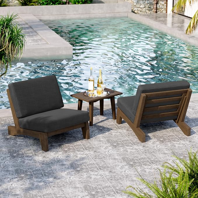 7 Pieces All Weather Wood Patio Furniture Sets, 2 Patio Loveseat, 4 Patio Bistro Chair, Outdoor Sectional Sofa Furniture Backyard Conversation Set with Coffee Table - Dark Gray