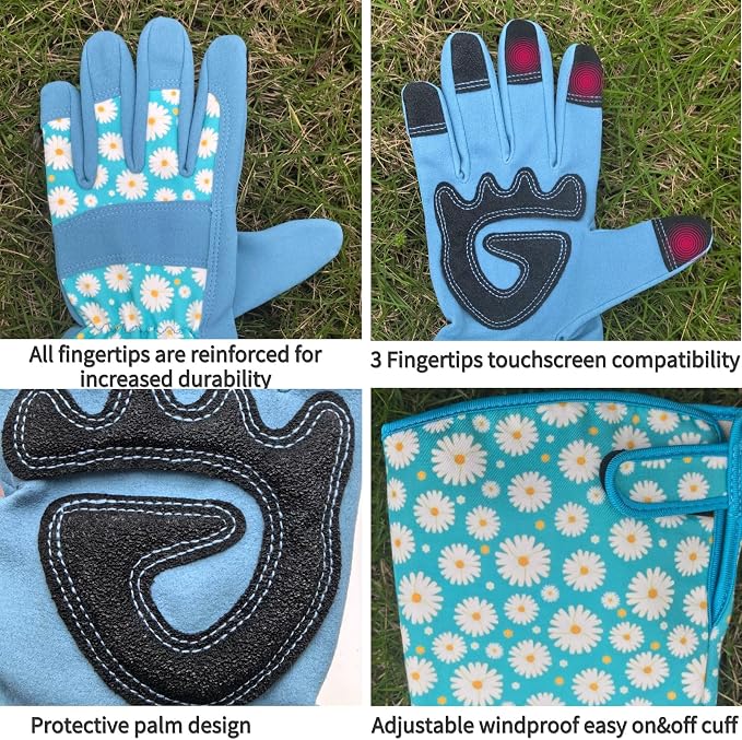 Thornproof Rose&Cactus Gardening Gloves,Gauntlet Garden Glove,Gifts | Canvas,Cute Floral Pattern,Leather Palm,Touchscreen,Durable Material,Garden Gift,Men&Women,Machine Washable,Adjustable Cuff
