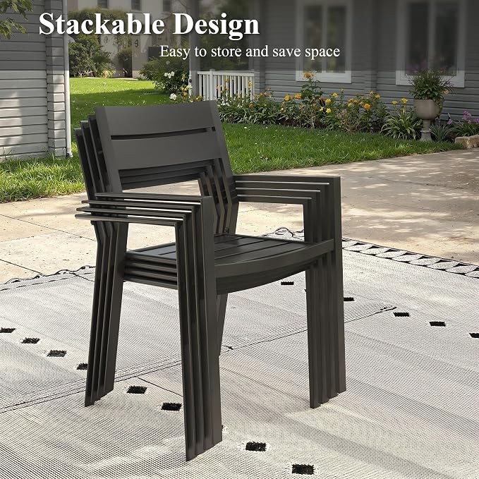 Patio Dining Set for 4, Round 40.7" Patio Dining Table and Stackable Outdoor Dining Chairs Outdoor Furniture for Backyard Porch Deck, Spliced Black Table and Black Chairs