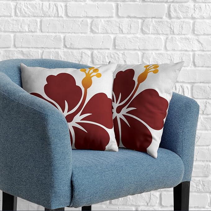 Tropical Plant Decor Pillow Covers 18x18 Set of 2 Summer Hawaiian Home Decor Throw Pillow Covers Red Flowers Petals Linen Square Pillowcase for Living Room Couch Sofa Patio