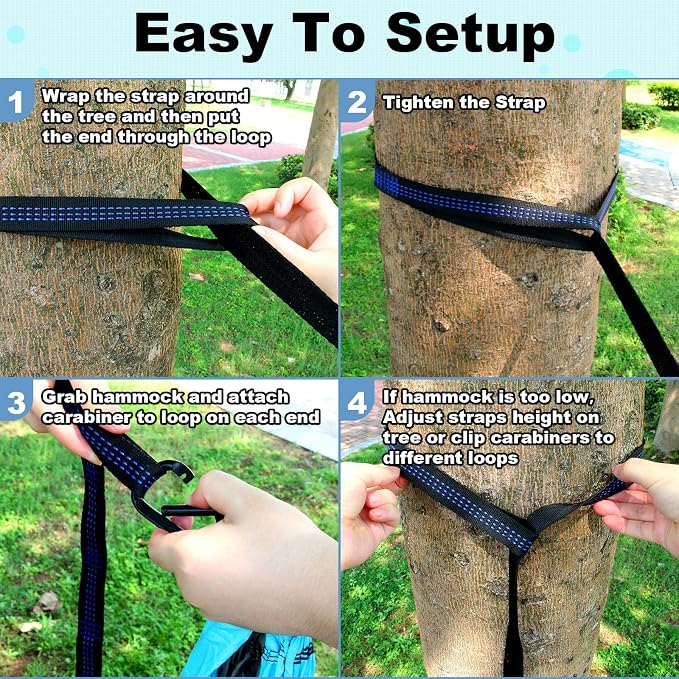 SZHLUX Camping Hammock Double & Single Portable Hammocks with 2 Tree Straps, Great for Hiking,Backpacking,Hunting,Outdoor,Beach,Camping,Dark Blue / Sky Blue