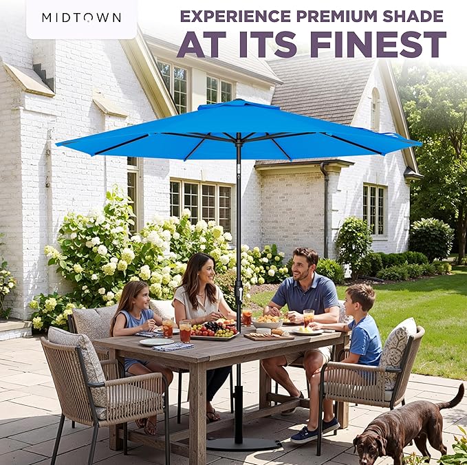 Midtown Umbrellas – The Swilt 8 Ft Patio Umbrellas with 360° Swivel & Tilt Mechanism, 8 Fiberglass Ribs & Terylast Polyester Fabric for Backyard, Deck, Pool & Cafes - Cobalt Canopy, Black Pole