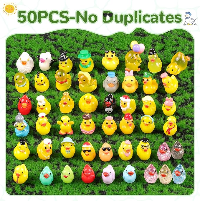 TINKRSTUFF 50PCS Mini Resin Animals Assorted Styles Cute Tiny Ducks,Miniature Duck Figures to Hide,Little Animal Bulk for Topper Desk Garden Dollhouse Landscape Aquarium Ornaments DIY Crafts & Decor