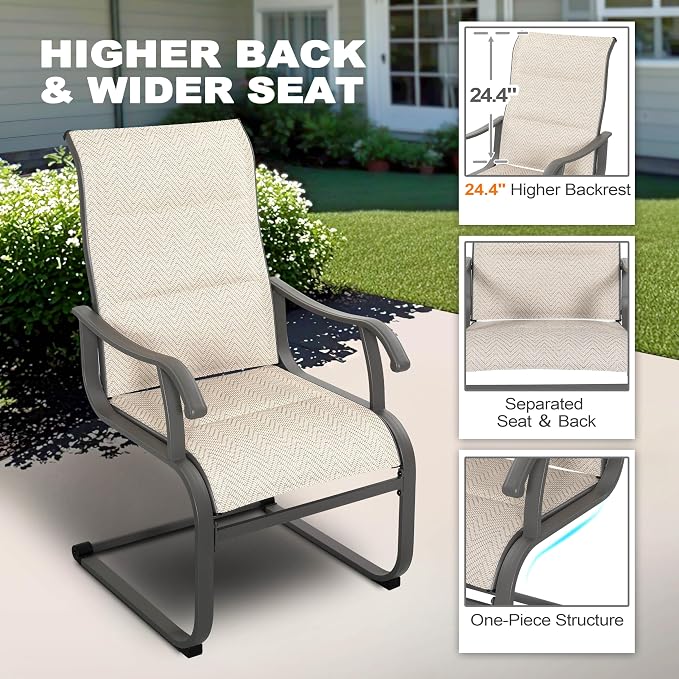 NUU GARDEN 5 Piece Outdoor Patio Dining Set, 37" Table with Umbrella Hole and 4 Textilene Dining Chairs, Patio Furniture for Porch Poolside Garden, Beige