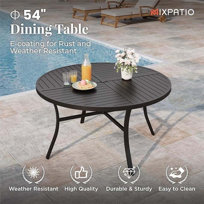 MIXPATIO 7 Pieces Outdoor Table and Chairs, Patio Dining Set for 6 Includes 54" Round Outdoor Table and 6 Patio Chair Set, Outdoor Dining Furniture Set for Lawn Backyard Deck, Red