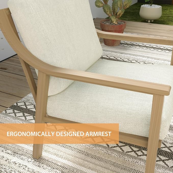 3-Piece Patio Conversation Set Aluminum for Outdoor Porch, Deck,(Beige) | All-Weather Aluminum Outdoor Conversation Set 1 Side Table and 2 Cushioned Armchairs rustproof