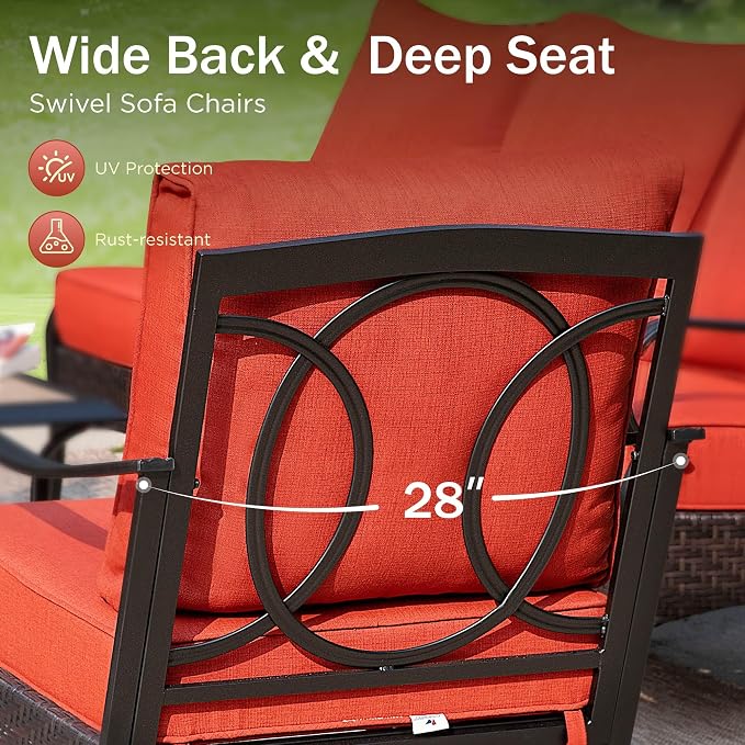 PHI VILLA Rocking Patio Sofa Chairs - 2 PCS Outdoor Rocking Armchairs, Patio Seating with High Back Deep Seat for Porch Deck Balcony