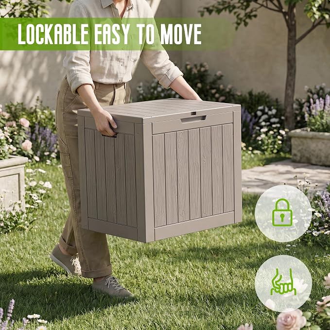 Vixzen 35 Gallon Deck Boxes Outdoor Waterproof, Lockable Resin Storage Box with lid for Furniture Cushions, Weatherproof Containers Outside Storage Boxes for Garden Patio Pool Tools(Black, 35 Gallon)