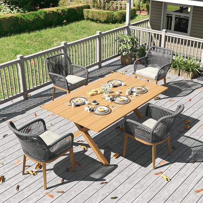 LayinSun Outdoor Dining Set for 4, 5 Pieces Patio Furniture Sets with Aluminum Dining Table and Rope Weave Chairs
