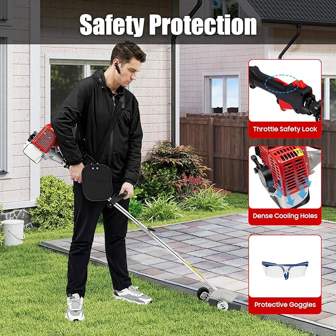 Bepritm 26CC Gas Weed Wacker, 2-Stroke String Trimmer/Edger w/Dual Blade Head System & Shoulder Strap & Cordless Design, Gas Trimmer for Garden/Yard/Urban Greening (26CC)
