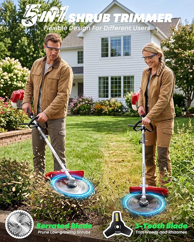 5-in-1 Gas Powered Weed Wacker - 52cc 2-Cycle String Trimmer, Brush Cutter, Pole Saw & Hedge Trimmer Multi-Tool with Extension Pole - Heavy Duty Gas Weed Eater for Professional Yard Care(G455)