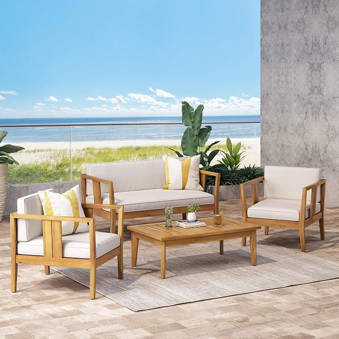 Christopher Knight 4 Seater Acacia Wood Chat Set with Howard SWAX16 16 Fl Oz Furniture Wax