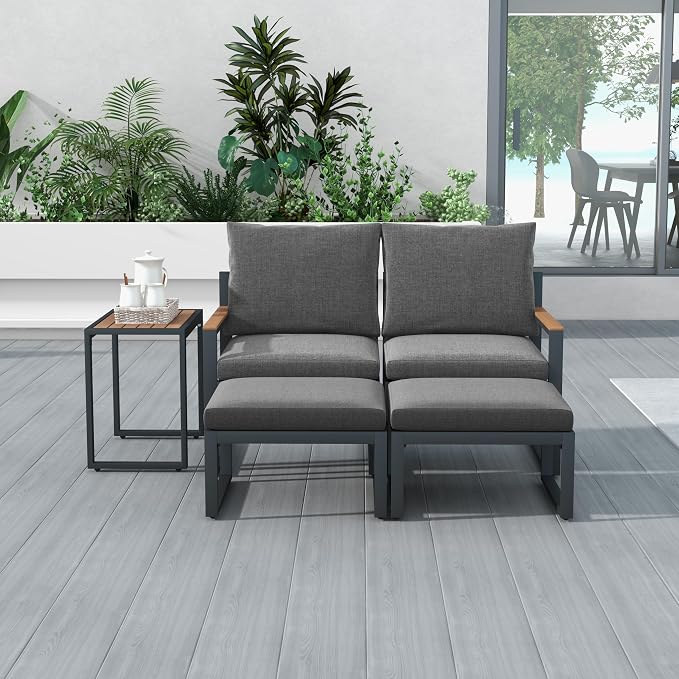 Tangkula 5 Pieces Patio Furniture Set, Aluminum Frame Weatherproof Outdoor Conversation Set with Soft Cushions, Space Saving Design, for Backyard, Poolside, Porch, Balcony