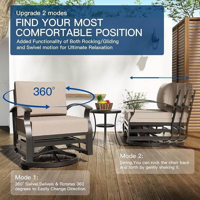 Kullavik Aluminum Patio Furniture Set,8 Piece Modern Metal Outdoor Patio Furniture w/5.1'' Thick Cushion,Swivel Chairs and Propane Fire Pit Table,Patio Conversation Sets for Porch,Deck,Sand