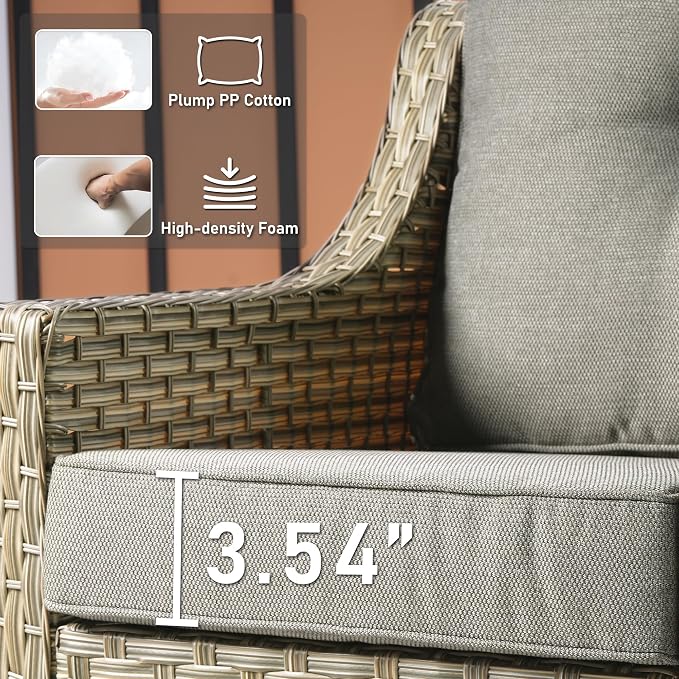 HOOOWOOO 5 Piece Patio Set with Fire Pit Table, All Weather Resistant High Back Rattan Outdoor Wicker Furniture (Dark Grey)